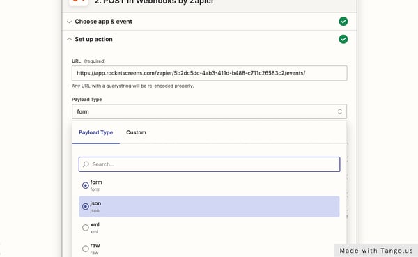 Set the Payload Type to "json"