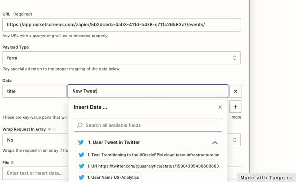 Type in a constant value, or use data from your trigger.